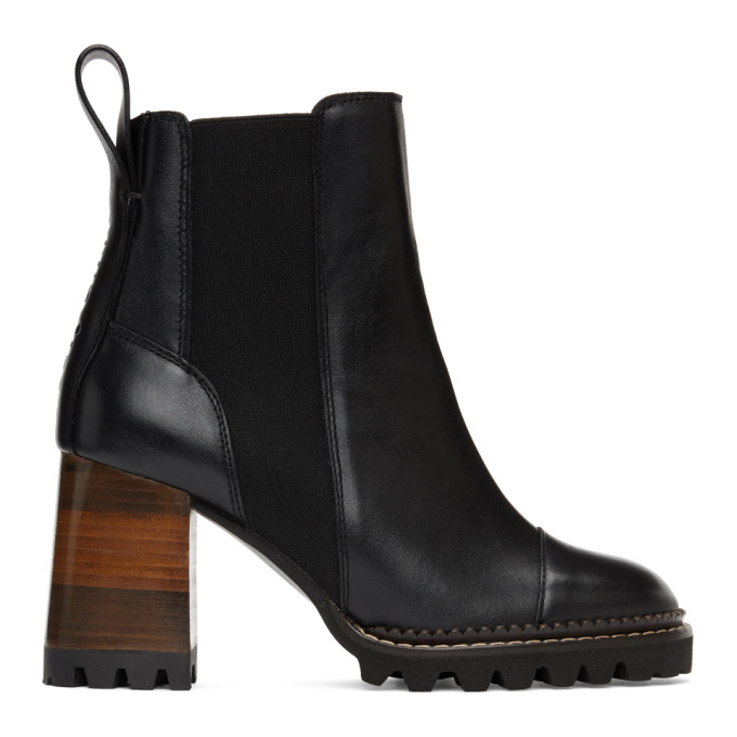 See by Chloe Black and Brown Mallory Heeled Boots