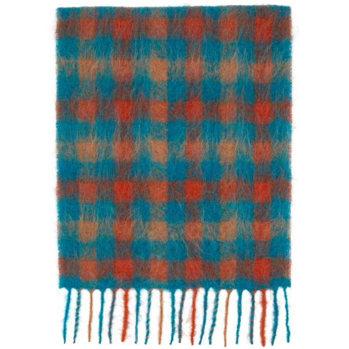 Andersson Bell SSENSE Exclusive Blue and Orange Check Veneto Scarf