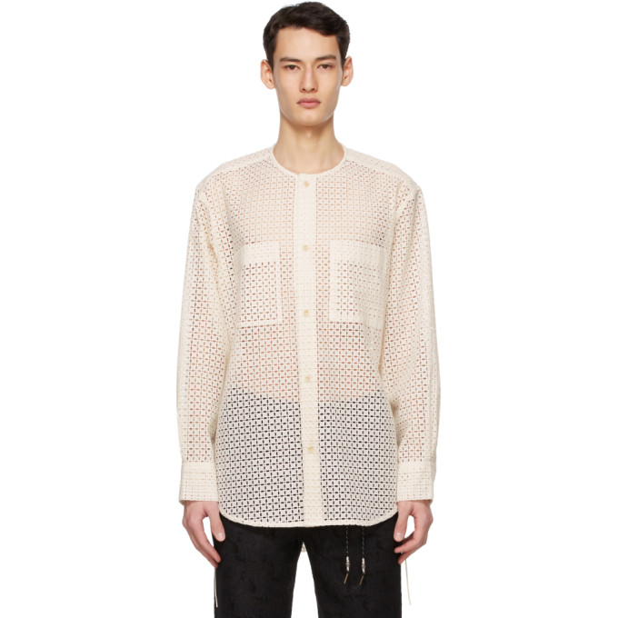 Andersson Bell Off-White Collarless Embroidered Shirt