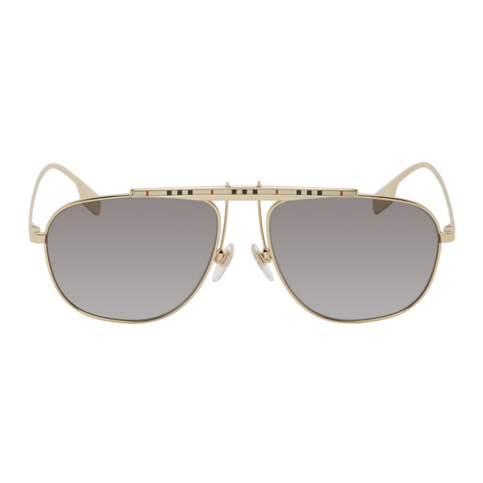 Burberry Gold Check Aviator Sunglasses