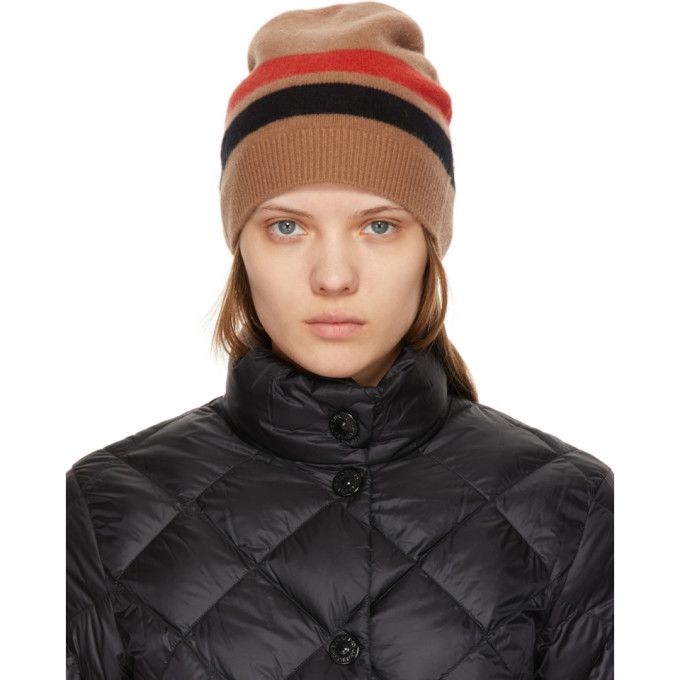 BURBERRY TAN WOOL & CASHMERE MONOGRAM MOTIF BEANIE