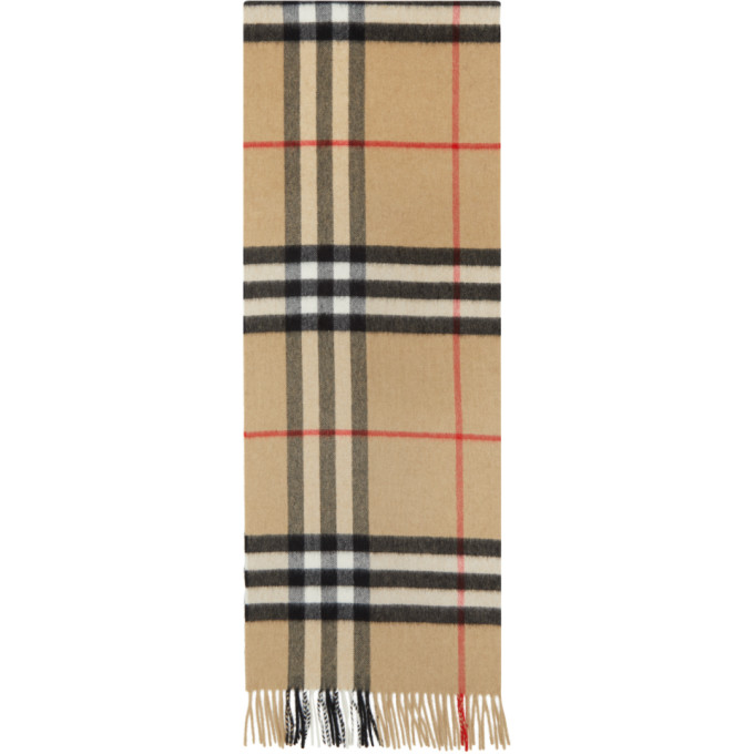 Burberry Beige and Tan Cashmere Check Giant Scarf