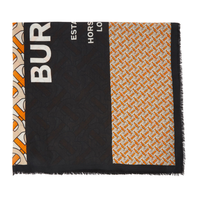 Burberry Orange and Black Large Monogram Scarf