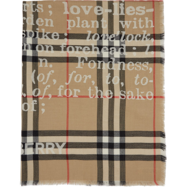 Burberry Beige Cashmere Check Love Scarf