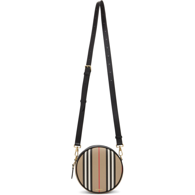 BURBERRY BEIGE E-CANVAS ICON STRIPE LOUISE BAG
