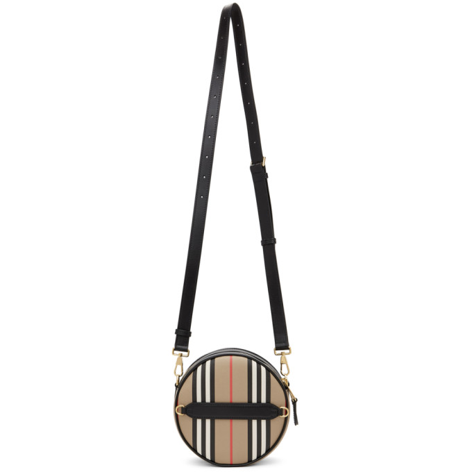 BURBERRY BEIGE E-CANVAS ICON STRIPE LOUISE BAG