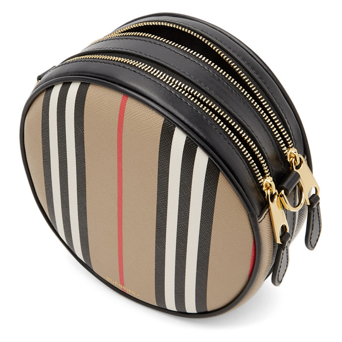 BURBERRY BEIGE E-CANVAS ICON STRIPE LOUISE BAG