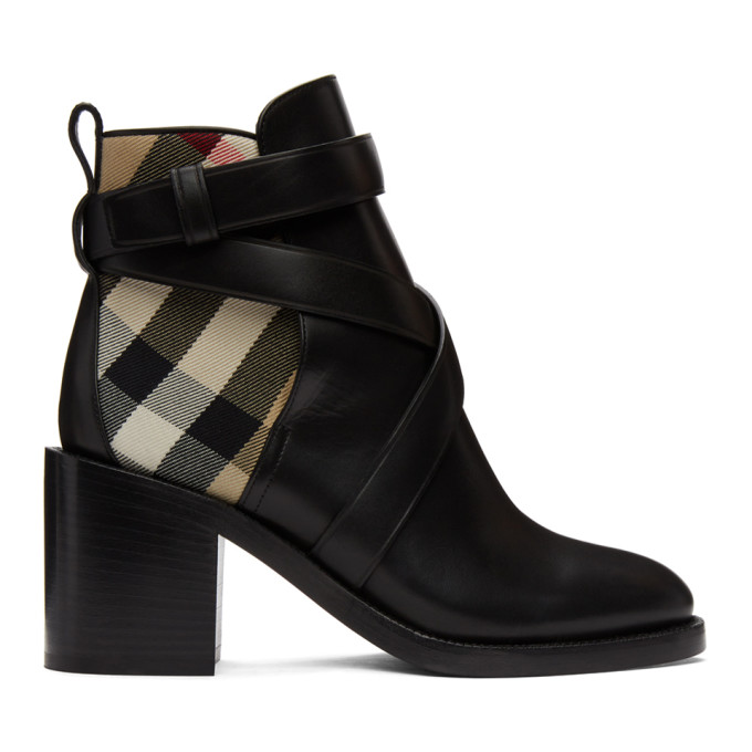 BURBERRY BLACK VINTAGE CHECK PRYLE HEELED BOOTS