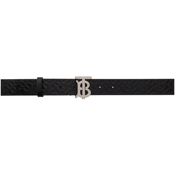 Burberry Black Leather Monogram TB Belt