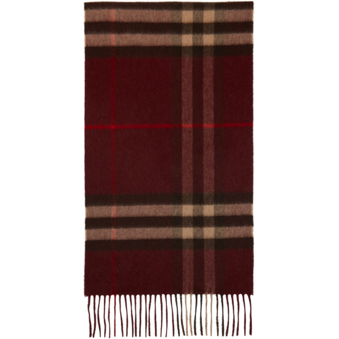 Burberry Burgundy Cashmere Classic Check Scarf