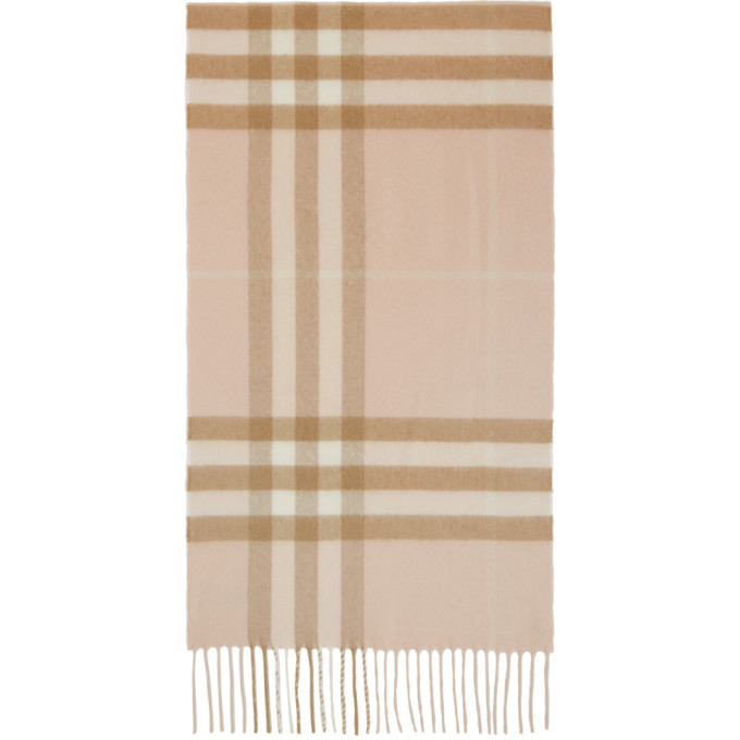 Burberry Pink and Beige Cashmere Classic Check Scarf