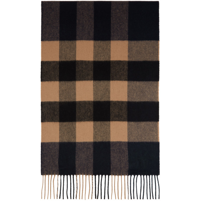 Burberry Navy Cashmere Mega Check Scarf