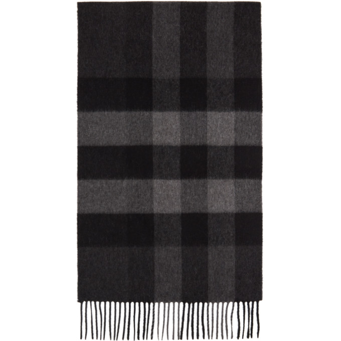 Burberry Grey Cashmere Mega Check Scarf