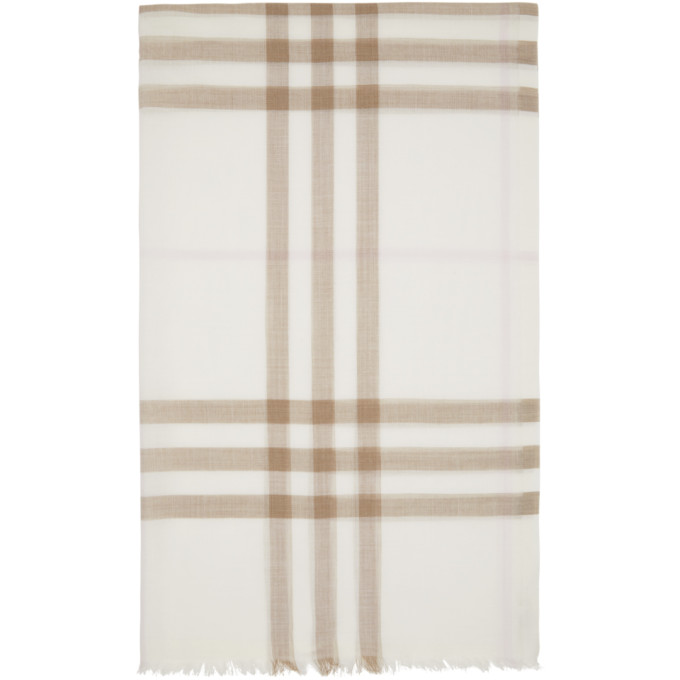 Burberry Off-White and Pink Gauze Giant Check Scarf