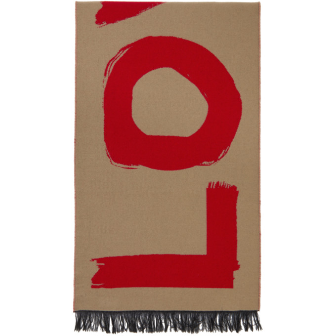 Burberry Beige & Red Wool Jacquard 'love' Scarf In Archive Bei