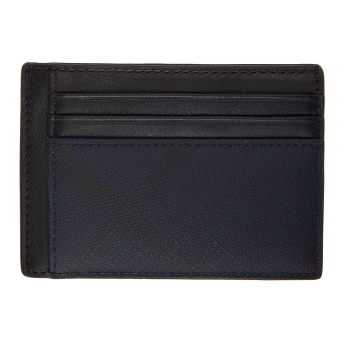 Burberry Navy London Check Money Clip Card Holder