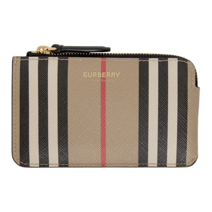 Burberry Beige E-Canvas Icon Stripe Kelbrook Card Holder