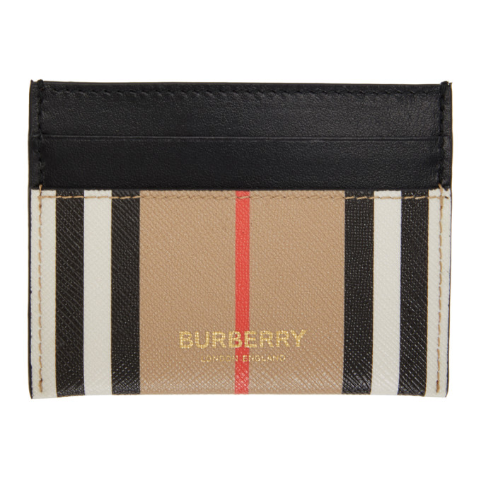 Burberry Beige E-Canvas Icon Stripe Card Holder