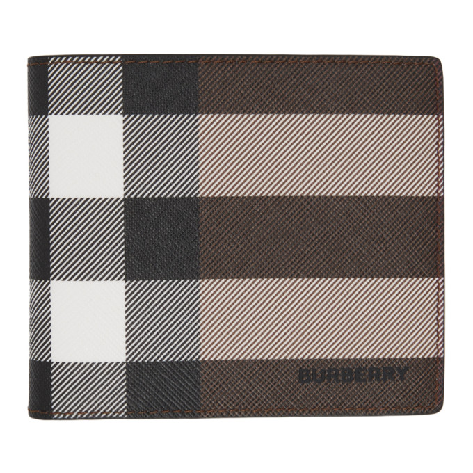 Burberry E-canvas Wallet With Tartan Motif In Black