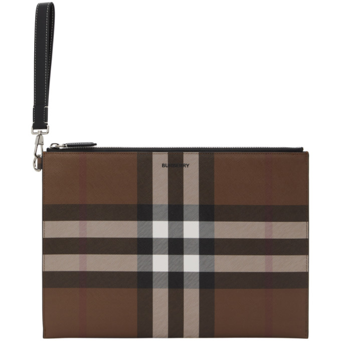 Burberry Brown E-Canvas Large Zip Pouch