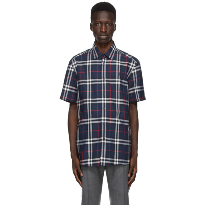 Burberry Navy Check Caxton Short Sleeve Shirt