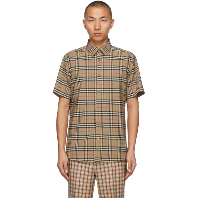 Burberry Beige Check Simpson Short Sleeve Shirt