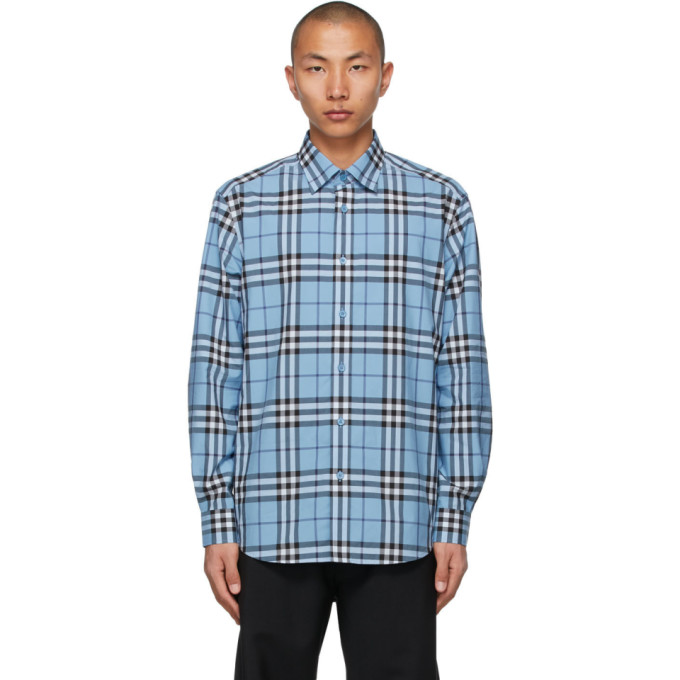 Burberry Blue Poplin Check Shirt