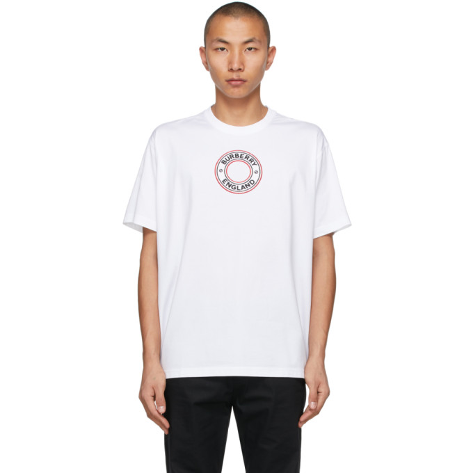 BURBERRY WHITE ARCHWAY EMBROIDERY CIRCLE LOGO T-SHIRT