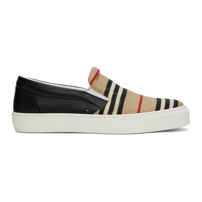 Burberry Beige and Black Icon Stripe Thompson Sneakers | Smart Closet