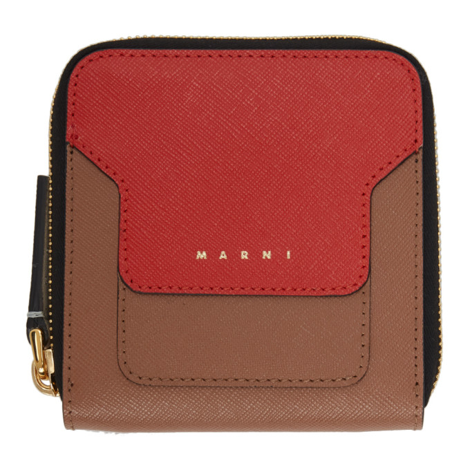 Marni Red and Brown Zip-Around Wallet