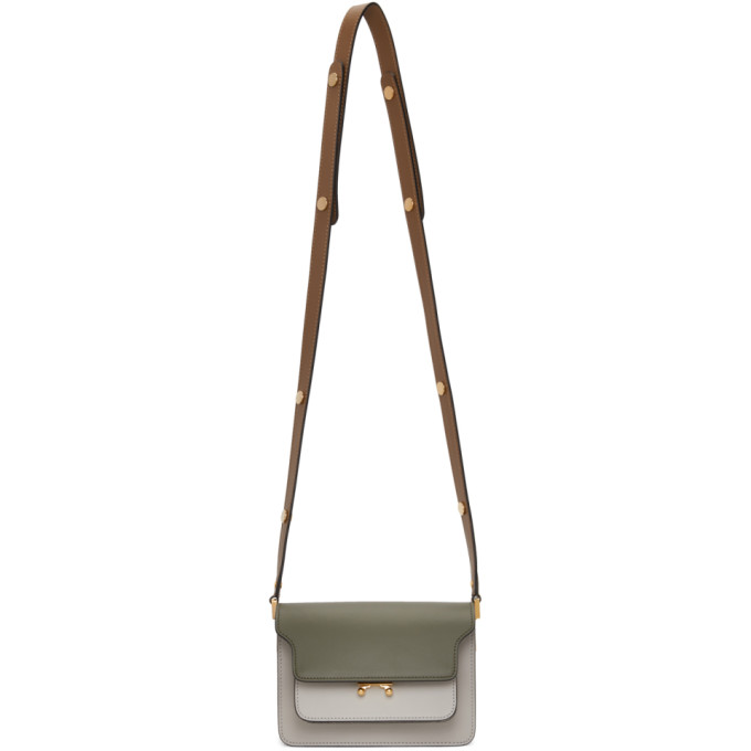 Marni Khaki and White Mini Trunk Bag