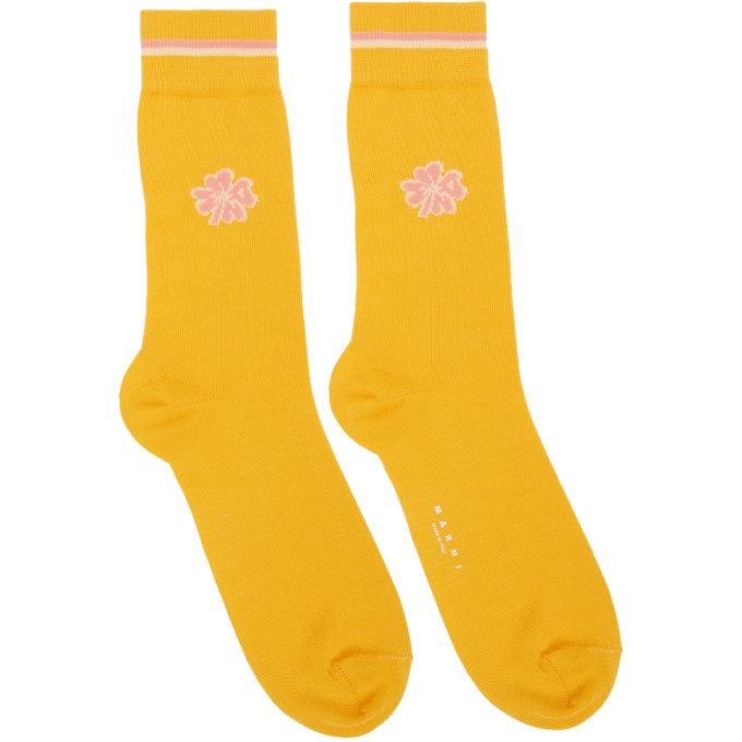 Marni Yellow Calf-High Clover Socks