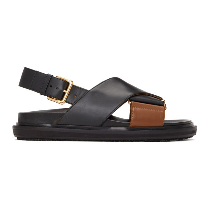 Marni Black and Brown Criss-Cross Fussbett Sandals