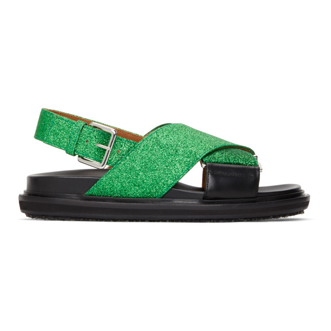 Marni Black and Green Glitter Fussbett Sandals