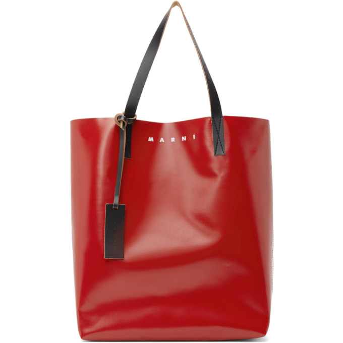 Click to view more detailed imagery on our partner's website Marni Red & Grey Coated Canvas Shopping Tote In Z2m82 Red