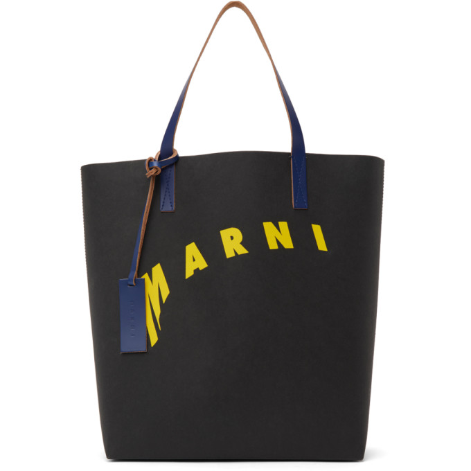 Marni Black and Yellow Distorted Logo Tote