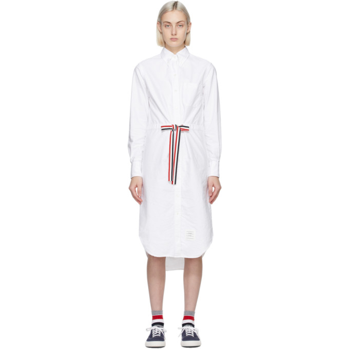 Thom Browne White Below-The-Knee Shirt Dress