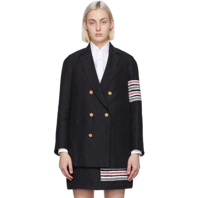 Thom Browne Navy Sack 4-Bar Double-Breasted Blazer