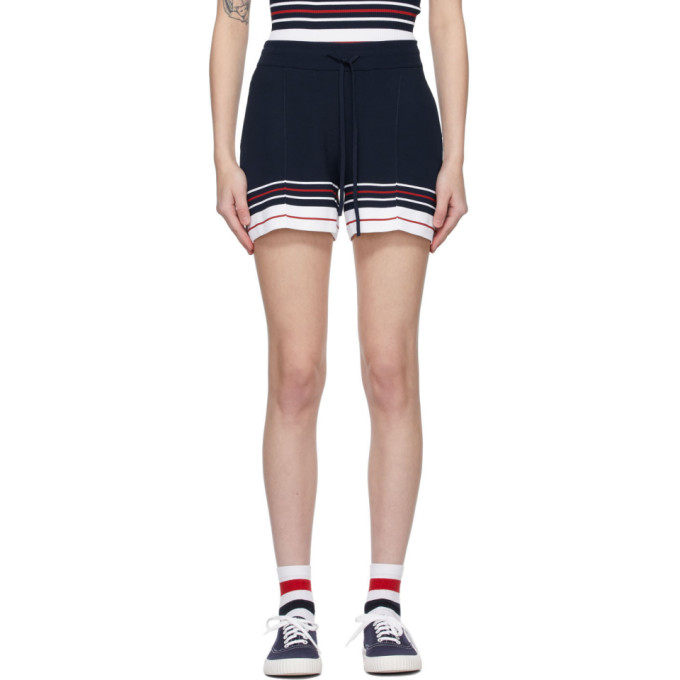 Thom Browne Navy Double Cricket Pin Tuck Shorts