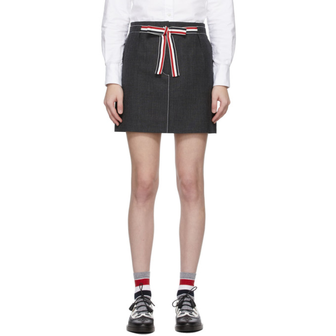 Thom Browne Grey Sack Tie Waist Miniskirt