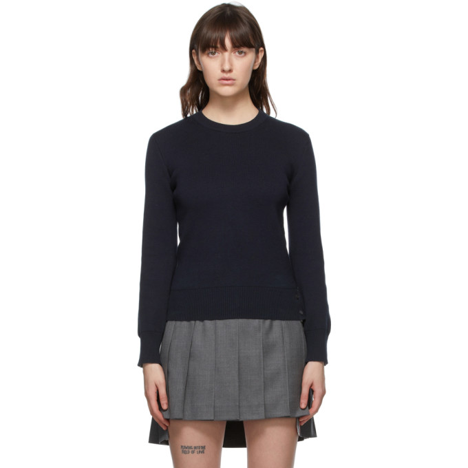 Thom Browne Online Exclusive Navy Milano Stitch Intarsia RWB Stripe Sweater