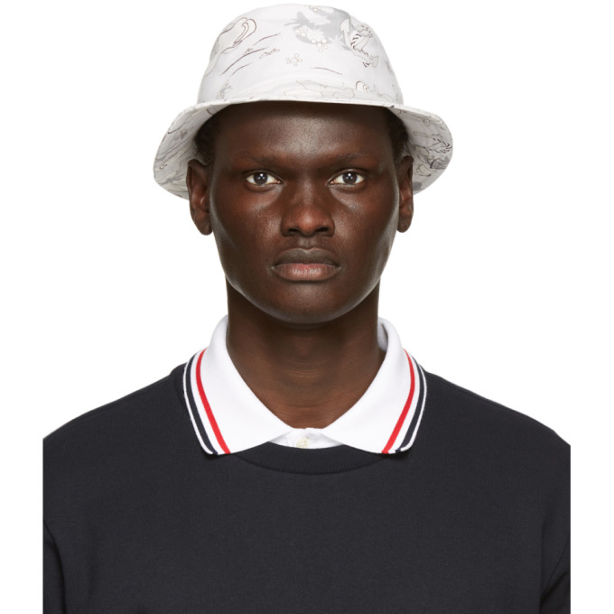 Thom Browne Grey Hawaiian Scene Classic Bucket Hat