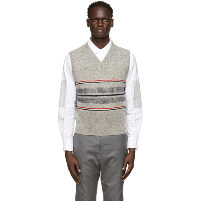 Thom Browne Grey Mohair Jacquard Cricket Stripe Vest