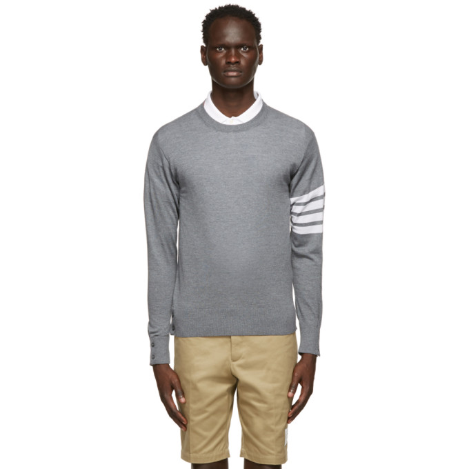 Thom Browne Grey Merino 4-Bar Sweater