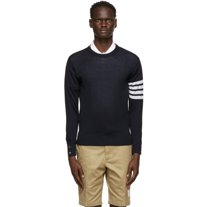 Thom Browne Navy Merino 4-Bar Sweater