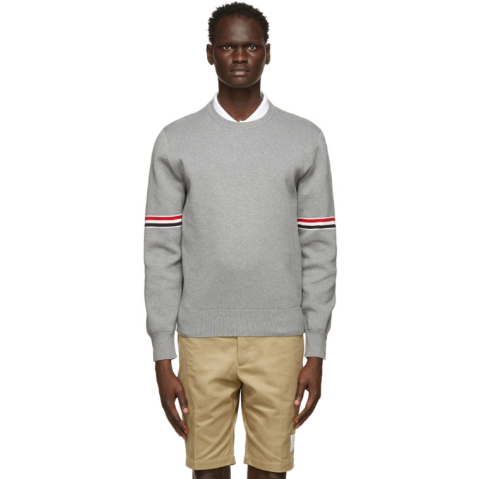 Thom Browne Grey Milano Stitch RWB Stripe Sweater