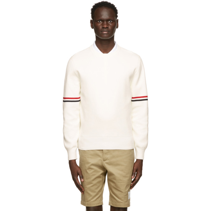 Thom Browne White Milano Stitch RWB Stripe Sweater