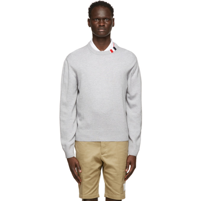 Thom Browne Grey Merino RWB Tab Relaxed-Fit Sweater