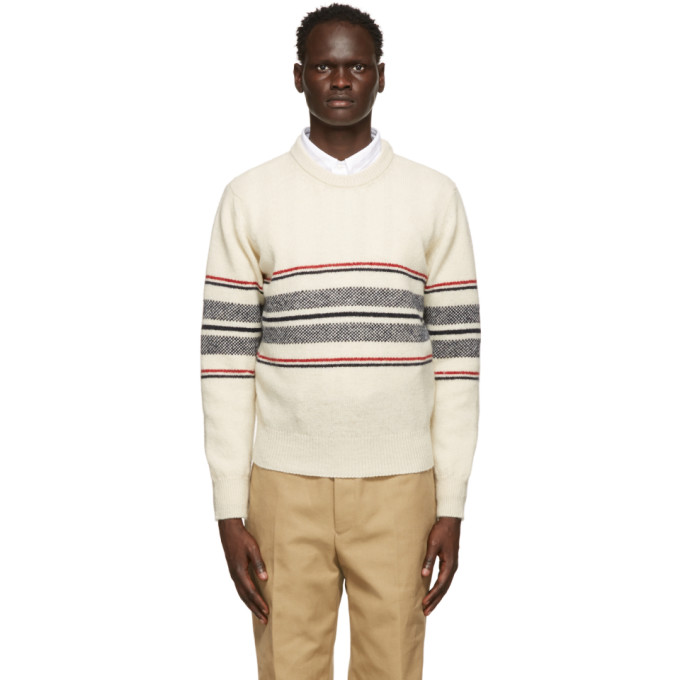 Thom Browne Off-White Mohair Cricket Stripe Sweater