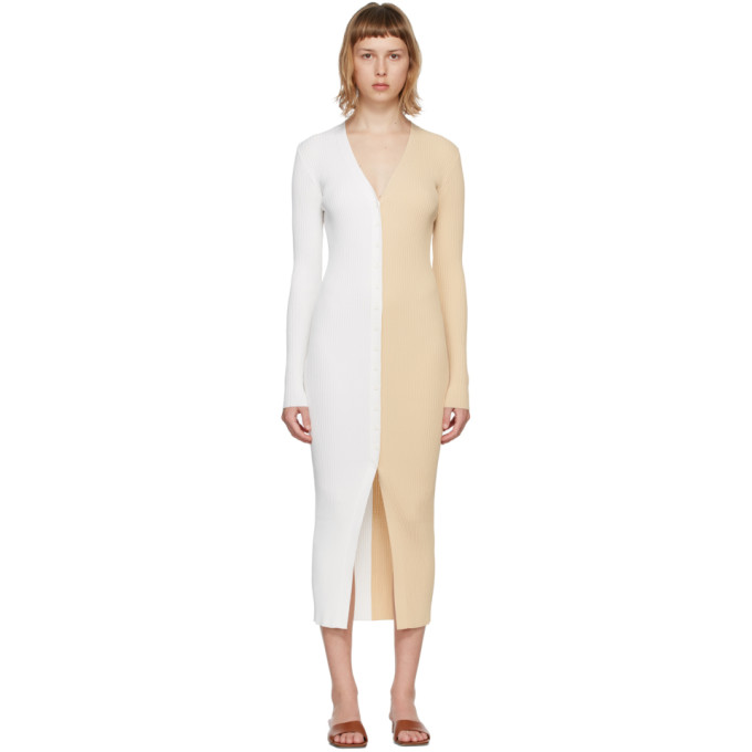 Staud White and Tan Shoko Cardigan Dress